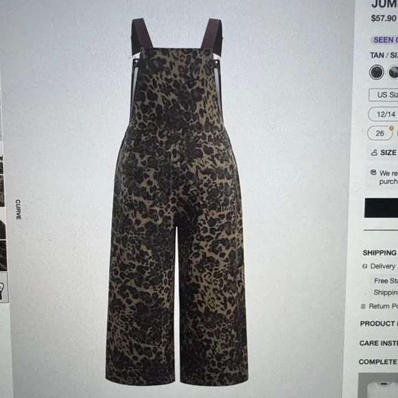 Cider Cheetah print wide leg  overalls - Picture 3 of 9